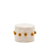 Manua beige, cotton pouffe with mustard-coloured tassels, Ø 40 cm