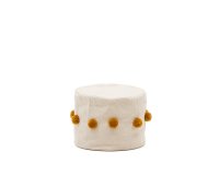 Pouf Manua di cotone beige con nappe mostarda Ø 40 cm