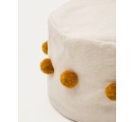 Pouf Manua en coton beige avec pompons moutarde Ø 40 cm