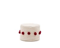 Pouf Manua di cotone beige con nappe rosso Ø 40 cm