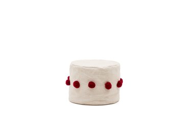 Pouf Manua di cotone beige con nappe rosso Ø 40 cm