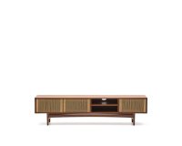 TV cabinet Elan 3 doors in walnut veneer and wood and rope 200 x 50 cm