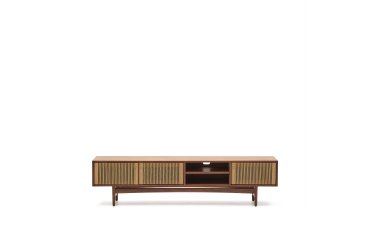 Elan TV cabinet 3 doors veneer and solid walnut and cord 200 x 50 cm FSC Mix Credit