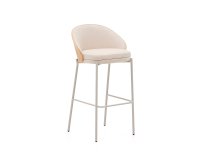 Taburete Eamy chenilla beige, chapado en fresno acabado natural y metal beige altura 75 cm
