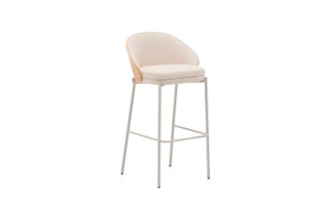 Taburete Eamy chenilla beige, chapado en fresno acabado natural y metal beige altura 75 cm