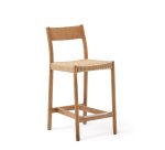 Tabouret Yalia dossier en bois de chêne finition naturelle et assise en corde 65 cm