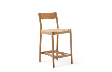 Yalia stool with a backrest in solid oak wood in a natural finish,and rope cord seat, 65 cm
