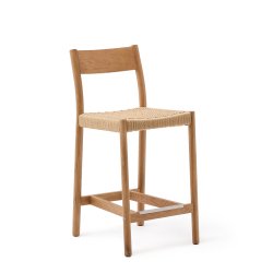 Yalia stool with a backrest in solid oak wood in a natural finish,and rope cord seat, 65 cm 100% FSC