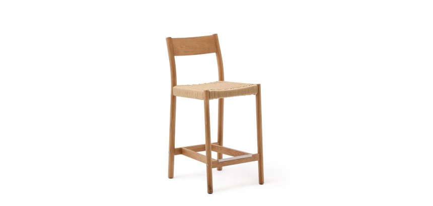 Tabouret Yalia dossier en bois de chêne finition naturelle et assise en corde 65 cm
