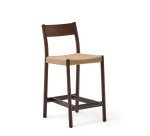 Taburete Yalia respaldo madera maciza roble acabado nogal y asiento de cuerda 65cm