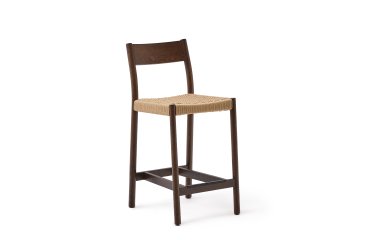 Taburete Yalia respaldo madera maciza roble acabado nogal y asiento de cuerda 65cm FSC100%