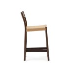 Taburete Yalia respaldo madera maciza roble acabado nogal y asiento de cuerda 65cm