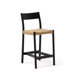 Kruk Yalia met massief eikenhouten rugleuning, zwarte afwerking en zitting van touw 65cm