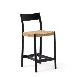 Tabouret Yalia dossier en bois de chêne finition noire et assise en corde 65 cm FSC 100 %