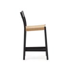 Tabouret Yalia dossier en bois de chêne finition noire et assise en corde 65 cm