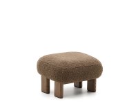 Repose-pieds Nema tissu bouclette taupe pieds en bois frêne finition noyer 65x55,4cm