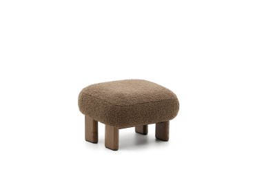 Nema taupe bouclé footstool with solid ash wood legs walnut finish 65x55.4cm FSC 100%