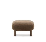 Repose-pieds Nema tissu bouclette taupe pieds en bois frêne finition noyer 66,5 x 56,5 cm