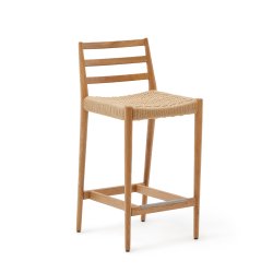 Tabouret Analy dossier en bois de chêne finition naturelle et assise en corde 70 cm FSC 100 %