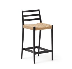 Kruk Analy met massief eikenhouten rugleuning, zwarte afwerking en zitting van touw 70cm