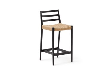 Taburete Analy respaldo madera maciza roble acabado negro y asiento de cuerda 70cm FSC100%