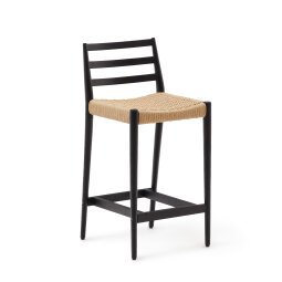 Analy stool with a backrest in solid oak wood in a black finish and rope cord seat, 70 cm, 100% FSC