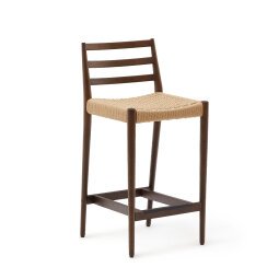 Taburete Analy respaldo madera maciza roble acabado nogal y asiento de cuerda 70cm FSC100%