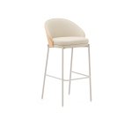 Tabouret Eamy en cuir synthétique beige, placage de frêne avec finition naturelle et métal  hauteur 98 cm
