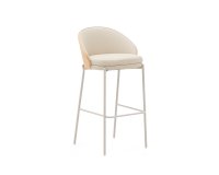 Eamy beige synthetic leather stool, ash veneer with natural finish and metal structure height 98 cm