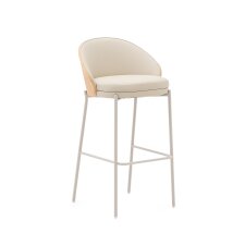 Tabouret Eamy en cuir synthétique beige, placage de frêne avec finition naturelle et métal  hauteur 98 cm