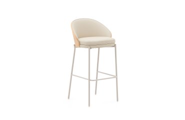 Taburete Eamy de piel sintética beige, chapado fresno acabado natural y metal beige 75cm