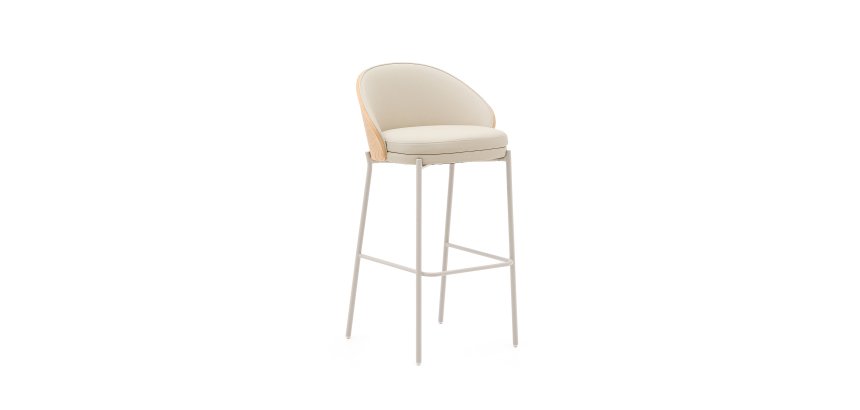 Tabouret Eamy en cuir synthétique beige, placage de frêne avec finition naturelle et métal  hauteur 98 cm