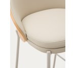 Tabouret Eamy en cuir synthétique beige, placage de frêne avec finition naturelle et métal  hauteur 98 cm