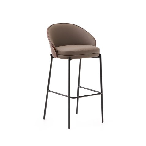 Eamy stool in brown faux leather, ash veneer with walnut finish and brown metal 75 cm