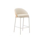 Tabouret Eamy en cuir synthétique beige, placage de frêne avec finition naturelle et métal