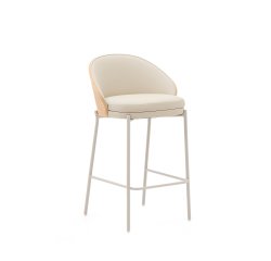 Tabouret Eamy en cuir synthétique beige, placage de frêne avec finition naturelle et métal