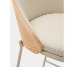 Tabouret Eamy en cuir synthétique beige, placage de frêne avec finition naturelle et métal