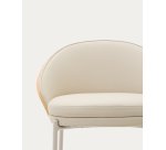 Tabouret Eamy en cuir synthétique beige, placage de frêne avec finition naturelle et métal