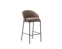Eamy stool in brown faux leather, ash veneer, walnut finish and black metal 65 cm