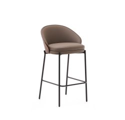 Tabouret Eamy en cuir synthétique marron, placage de frêne avec finition noyer et métal no