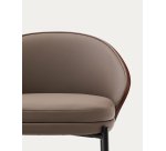 Eamy stool in brown faux leather, ash veneer, walnut finish and black metal 65 cm
