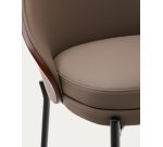 Eamy stool in brown faux leather, ash veneer, walnut finish and black metal 65 cm