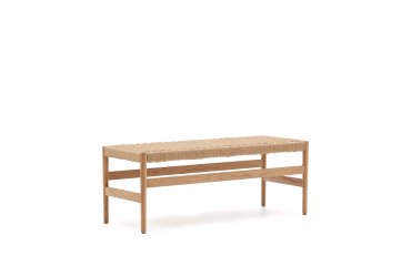 Banc Zaide en bois de chêne finition naturelle et assise en corde 120 cm