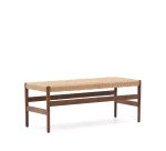 Banc Zaide en bois de chêne finition noyer et assise en corde 120 cm