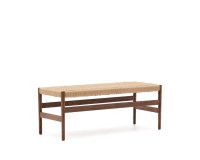 Banc Zaide en bois de chêne finition noyer et assise en corde 120 cm