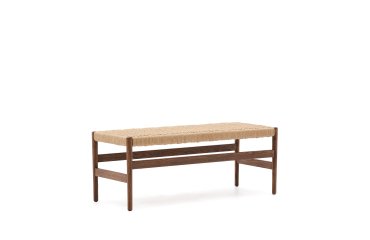 Banc Zaide en bois de chêne finition noyer et assise en corde 120 cm
