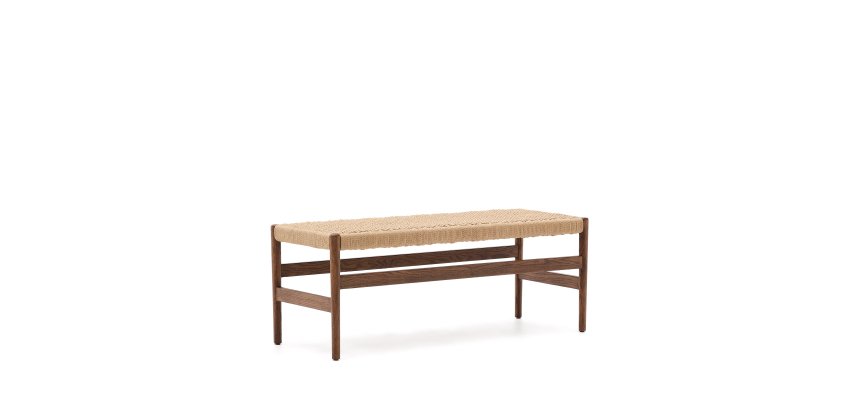 Banc Zaide en bois de chêne finition noyer et assise en corde 120 cm