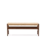 Banc Zaide en bois de chêne finition noyer et assise en corde 120 cm