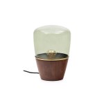 Lampe de table Silex en placage de noyer et verre vert