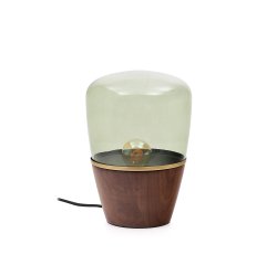 Silex table lamp made of walnut veneer and green glass